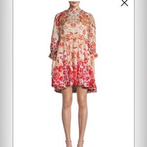 Free People XL Nouveau Dress with Dolman Embroidered Sleeves Floral Red Orange